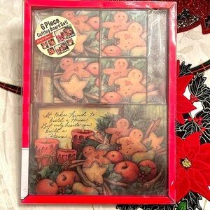 Brand New 6-Piece Christmas Cutting Board & Coaster Set Non-Slip Gingerbread